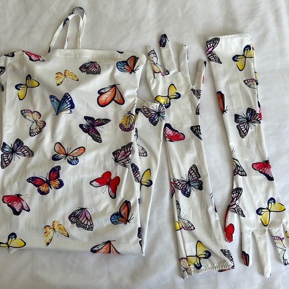 Strapless butterfly print Mini Dress With Gloves SMALL - Picture 9 of 15